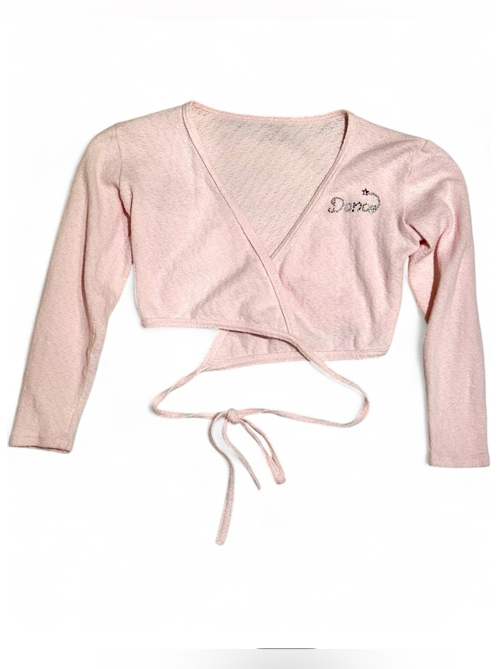 Kids Motionwear Light Pink Wrap Crop Top with Rhinestone Detail